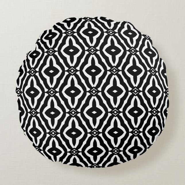 Modern and Elegant Black & White Round Pillow (Front)