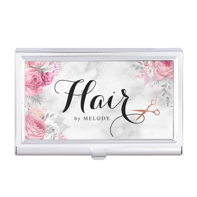 Modern and elegant business cards for hairstylists business card case (Front)