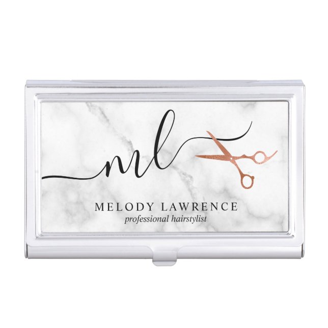 Modern and elegant business cards for hairstylists business card case (Front)