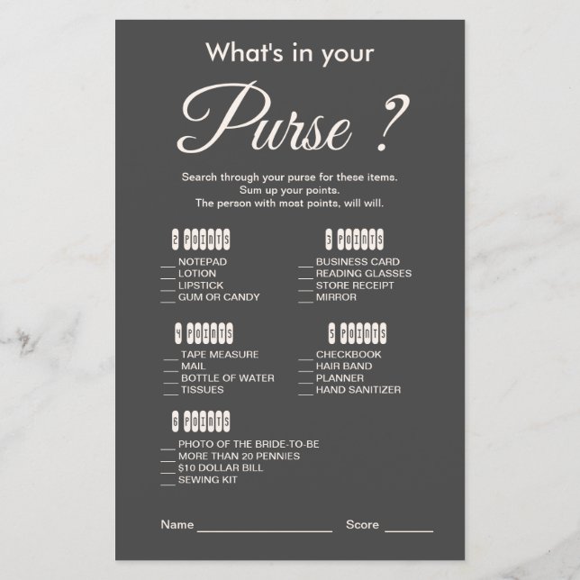 Modern and Elegant Dark Grey Bridal Shower Game (Back)