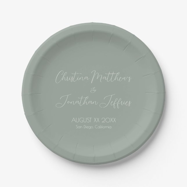 Modern and Elegant Eucalyptus Wedding Paper Plates (Front)