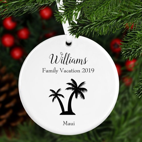 Modern and Elegant Family Name Tropical Vacation Ornament