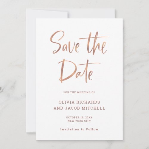 Modern and Elegant  Faux Rose Gold Wedding Save The Date