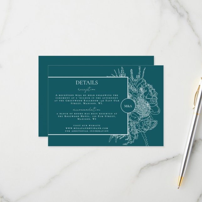 Modern and Elegant Floral Boquet Details Card (Front/Back In Situ)