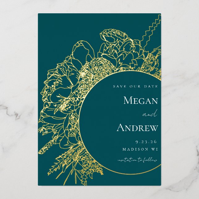 Modern and Elegant Floral Boquet Save the Date Foil Invitation (Front)