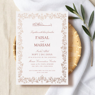 Modern and Elegant Floral Border Islamic wedding Foil Invitation
