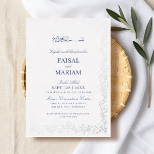 Modern and Elegant Floral Border Islamic wedding Foil Invitation