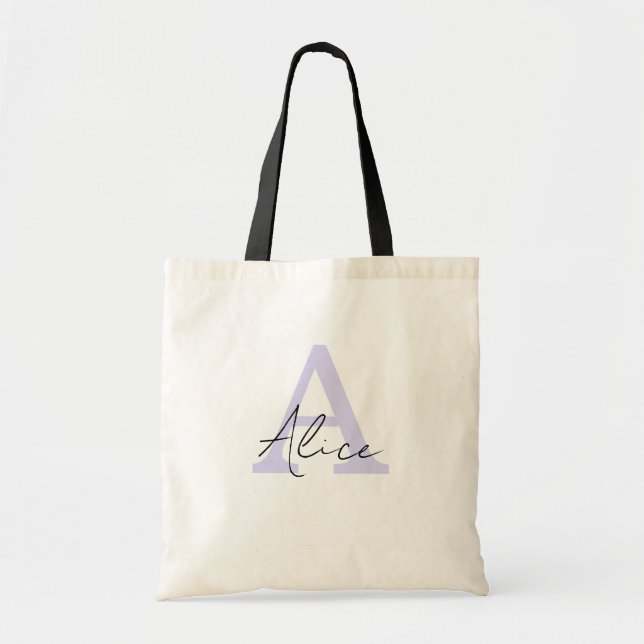 Modern and Elegant Lilac Personalized Monogram Tote Bag (Front)