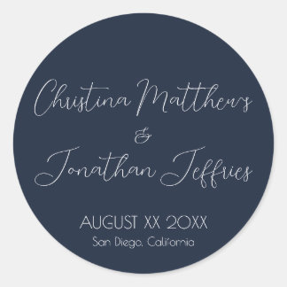 Modern and Elegant Navy Blue Wedding Classic Round Sticker