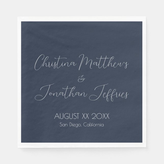 Modern and Elegant Navy Blue Wedding Napkins (Front)