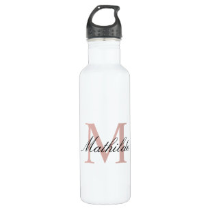 Modern and Elegant Personalized Pink Monogram  Stainless Steel Water Bottle