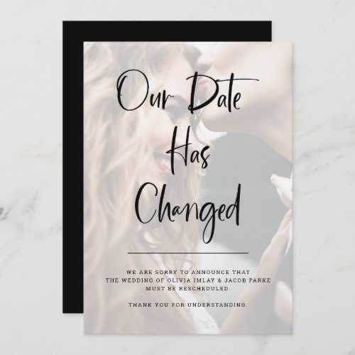 Modern and Elegant  Photo Wedding Change of Date Invitation