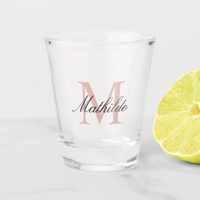 Modern and Elegant Pink Personalized Monogram  Shot Glass (Front)