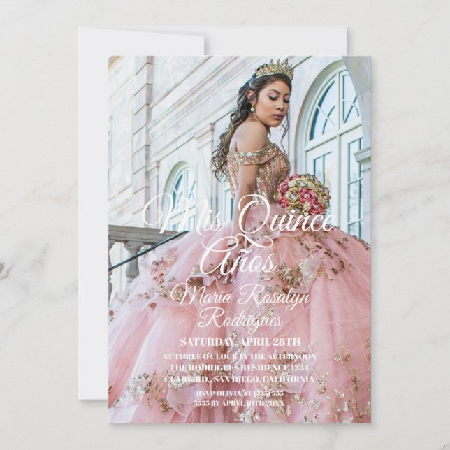 Modern and Elegant Quinceañera Photo Invitation (Front)