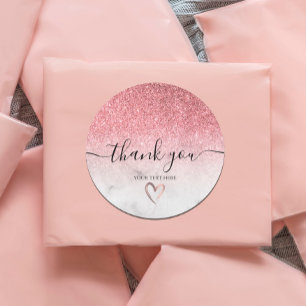 modern and elegant rose gold glitter marble   classic round sticker