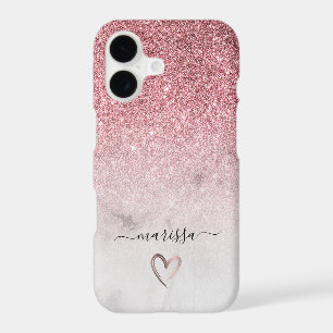 Modern and elegant rose gold glitter white marble iPhone 17 case