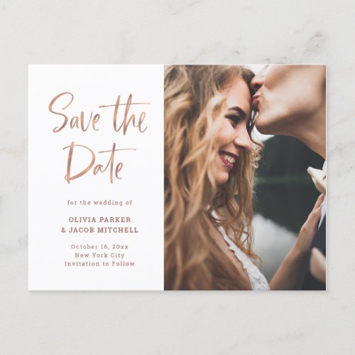 Modern and Elegant Rose Gold  Photo Save the Date Announcement Postcard