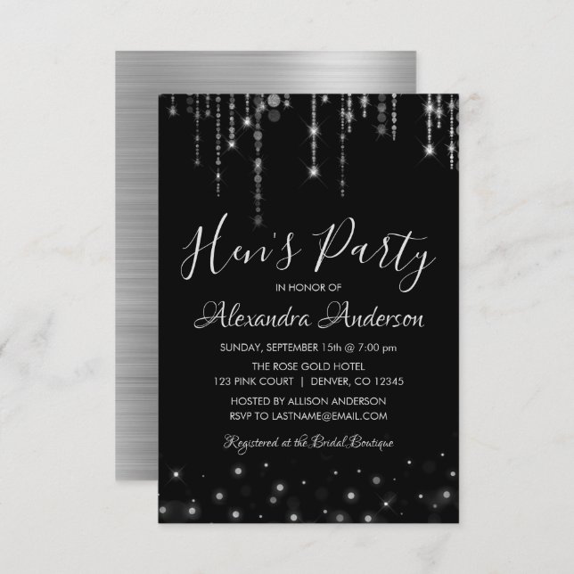 Modern and Elegant Silver Hen's Party Invitation (Front/Back)