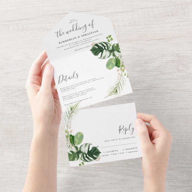 Modern and elegant tropical frame all in one invitation (Tearaway)