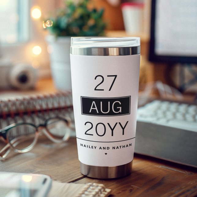 Modern and Elegant Wedding Date Husband Wife Gift Insulated Tumbler (Creator Uploaded)