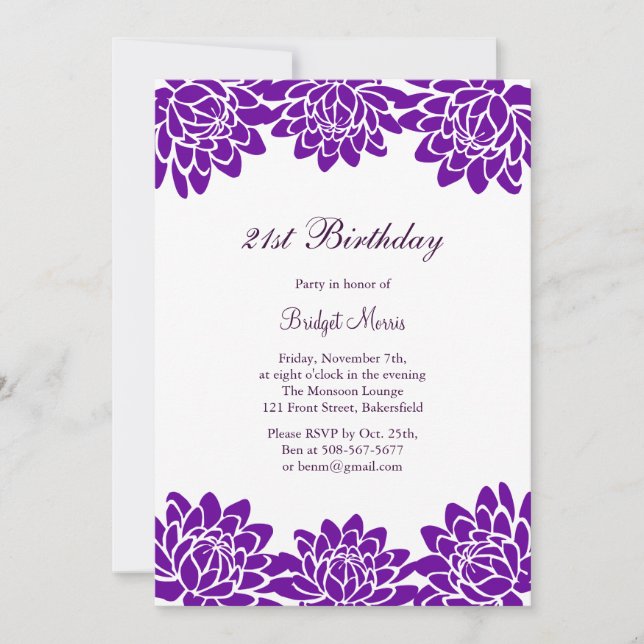 Modern and Floral 21st Birthday Party Invitation (Front)