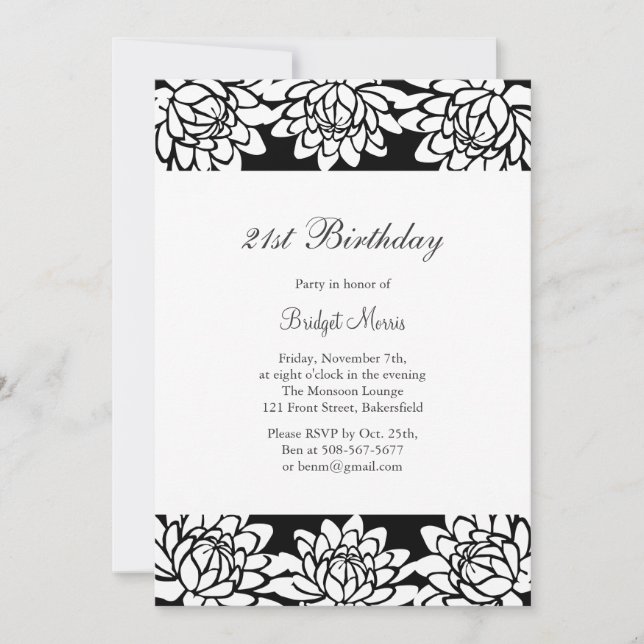 Modern and Floral 21st Birthday Party Invitation (Front)