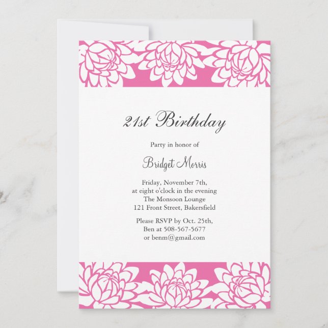 Modern and Floral 21st Birthday Party Invitation (Front)