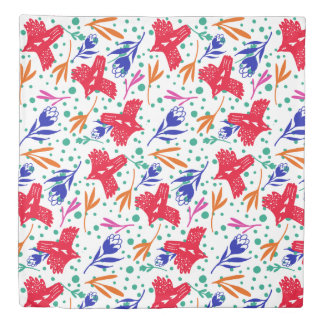 Modern and fun pattern of birds and flowers duvet cover