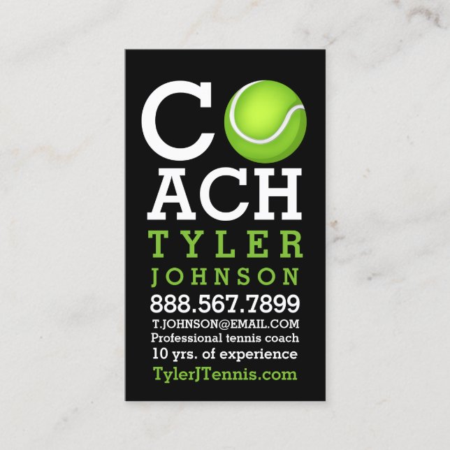 Modern and Fun Tennis Coach Personalized Business Card (Front)