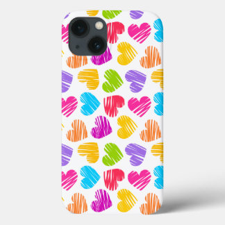 Modern and Girly Vibrant Doodled Hearts Pattern iPhone 13 Case