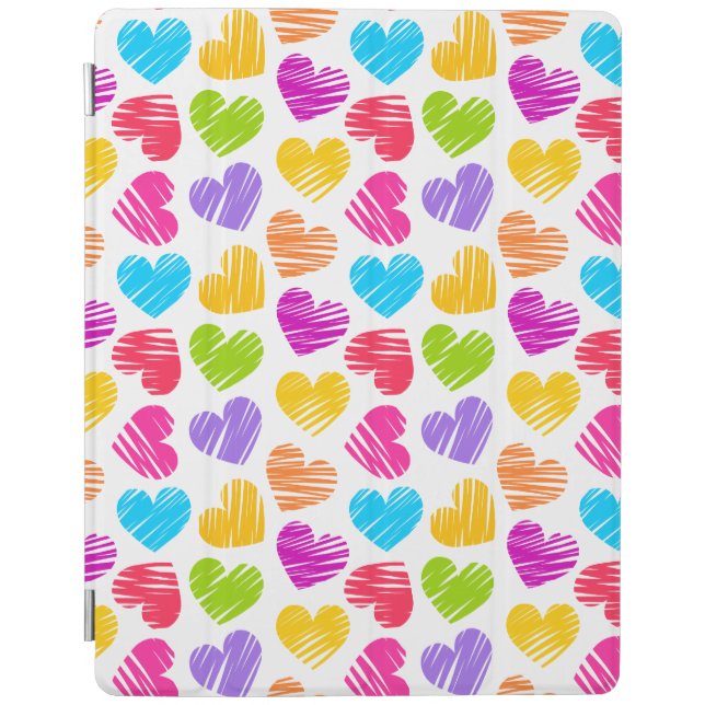 Modern and Girly Vibrant Doodled Hearts Pattern iPad Smart Cover (Front)