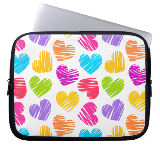 Modern and Girly Vibrant Doodled Hearts Pattern Laptop Sleeve