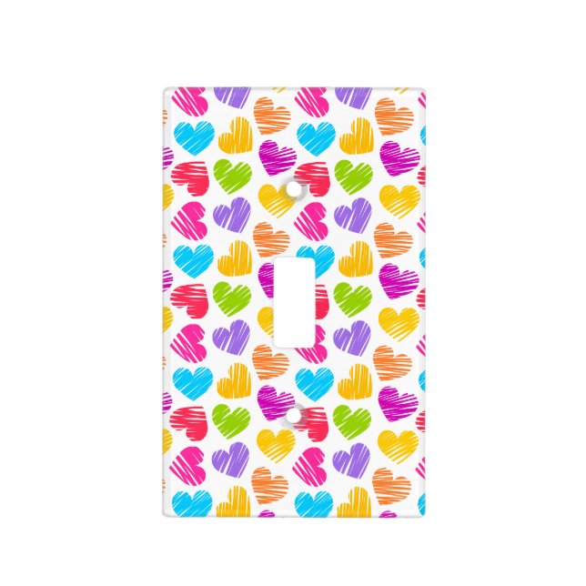 Modern and Girly Vibrant Doodled Hearts Pattern Light Switch Cover (Front)