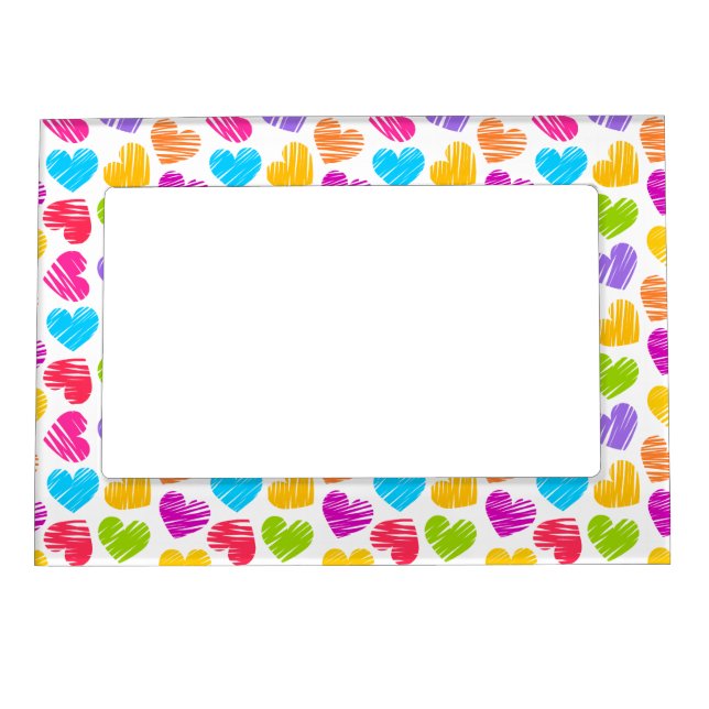Modern and Girly Vibrant Doodled Hearts Pattern Magnetic Photo Frame (Front)