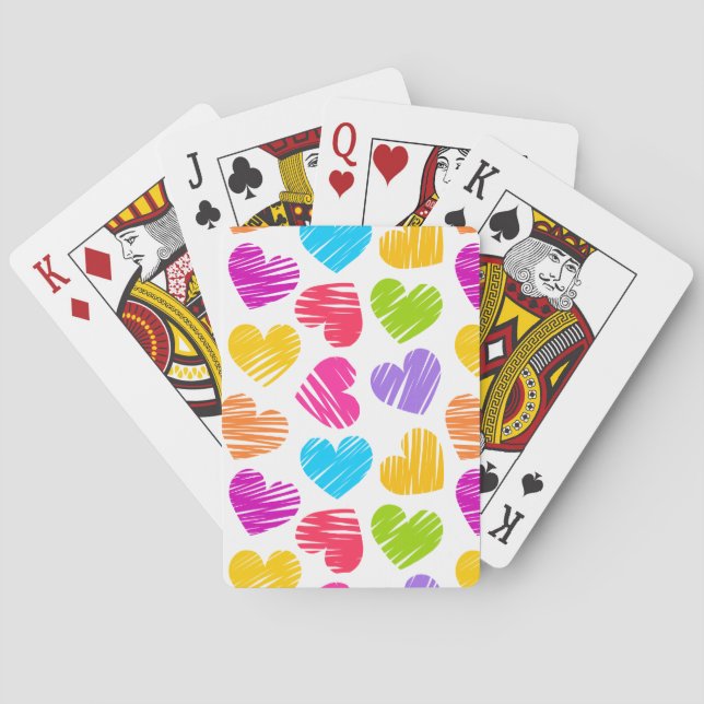Modern and Girly Vibrant Doodled Hearts Pattern Poker Cards (Back)