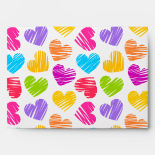 Modern and Girly Vibrant Doodled Hearts Valentine Envelope
