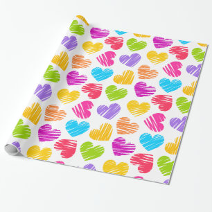 Modern and Girly Vibrant Doodled Hearts Valentine Wrapping Paper