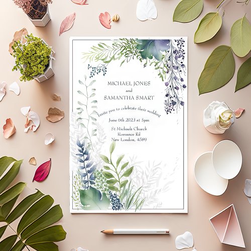 Modern and Green _ Contemporary Modern Wedding     Invitation