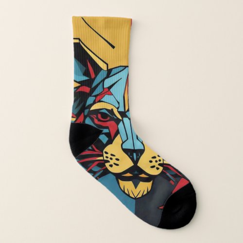 Modern And Illustration Vibrant Geometric Tiger Socks