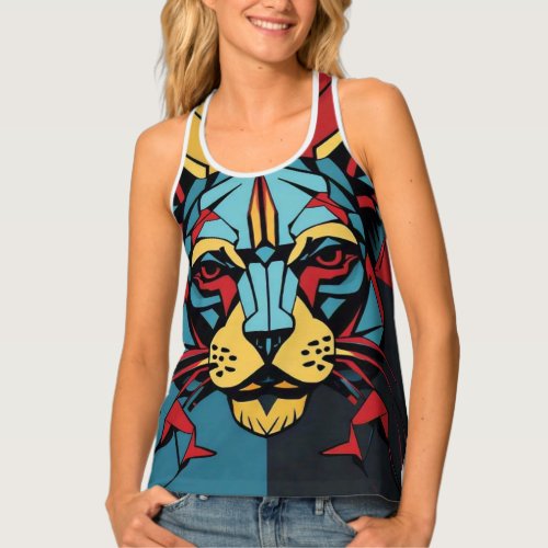 Modern And Illustration Vibrant Geometric Tiger Tank Top