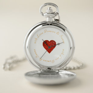 Modern and luxury geometric gold red heart love pocket watch