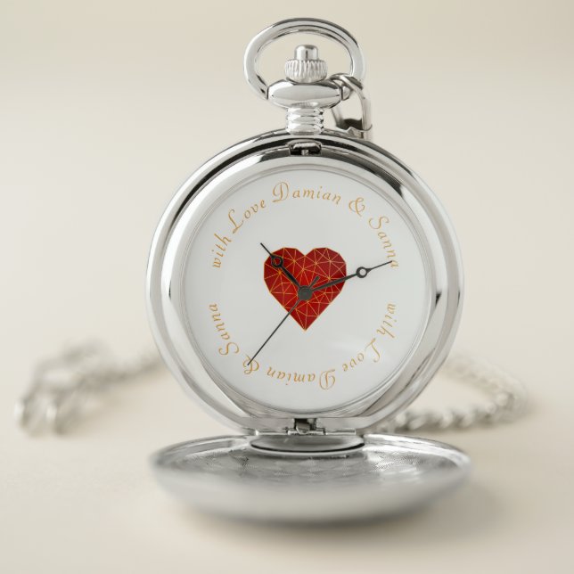 Modern and luxury geometric gold red heart love pocket watch (Inside)