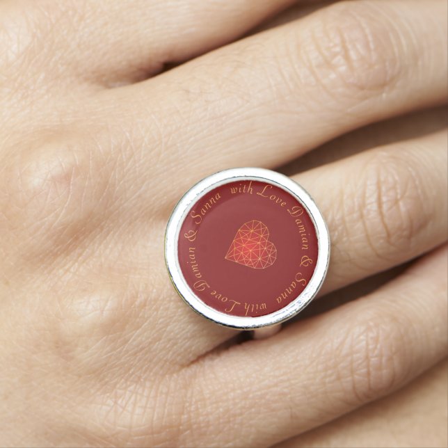 Modern and luxury geometric gold red heart love ring (In Situ)