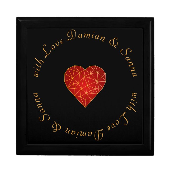 Modern and luxury gold red geometric heart love gift box (Front)