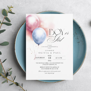 Modern and minimal Balloons Gender Reveal Baby   Invitation