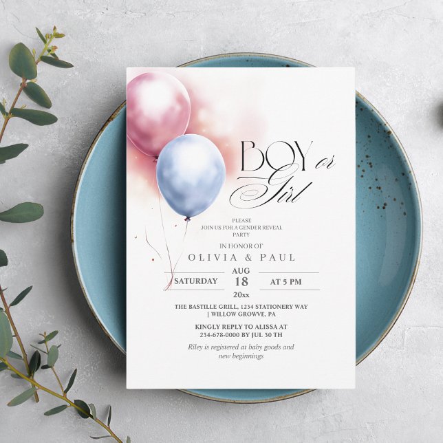 Modern and minimal Balloons Gender Reveal Baby   Invitation (Creator Uploaded)
