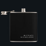 Modern and Minimal Black and White | Add your Name Hip Flask<br><div class="desc">This masculine,  modern flask features your name in clean white text on a dark black background.</div>