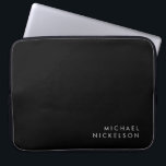 Modern and Minimal Black and White | Add your Name Laptop Sleeve<br><div class="desc">This masculine,  modern design features your name in clean white text on a dark black background.</div>