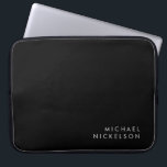 Modern and Minimal Black and White | Add your Name Laptop Sleeve<br><div class="desc">This masculine,  modern design features your name in clean white text on a dark black background.</div>