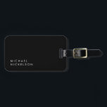 Modern and Minimal Black and White | Add your Name Luggage Tag<br><div class="desc">This masculine,  modern luggage tag features your name in clean white text on a dark black background.</div>